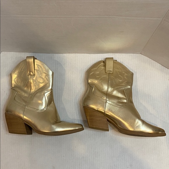 GOLD BLAZING Soda Cowboy Western Stitched Ankle Boots Pointy Toe Booties Size 8 - Picture 5 of 17